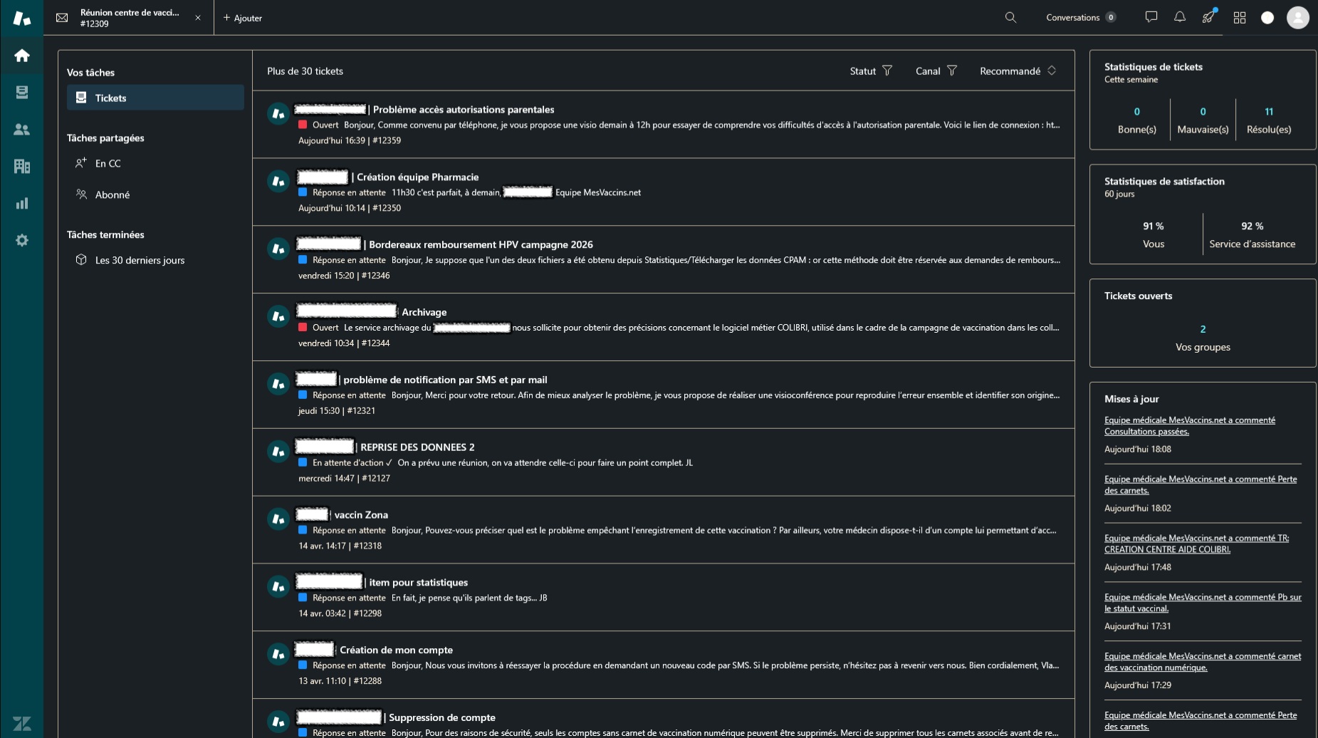 Réponses aux tickets des clients - capture 1